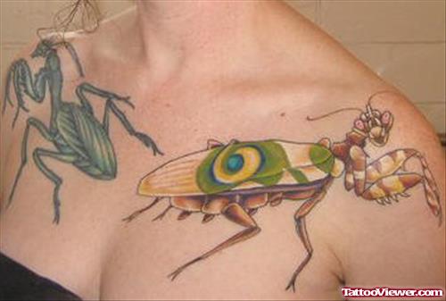 Animated Insects Tattoos On Collarbones