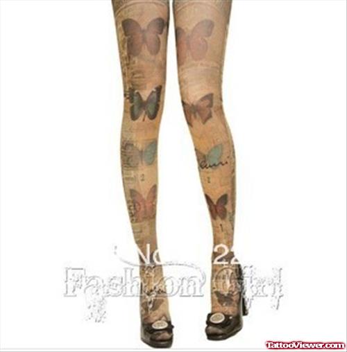 Colored Butterflies Animated Tattoos On Legs
