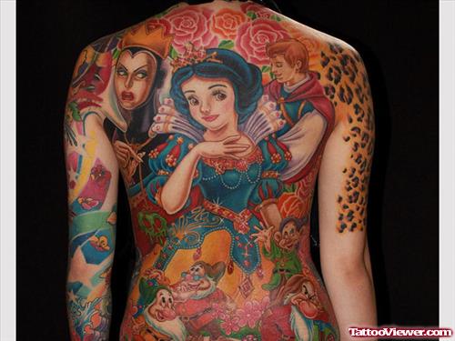 Beautiful Colored Animated Tattoo On Back