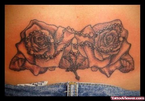 Grey Ink Rose Flowers Animated Tattoo On Lowerback