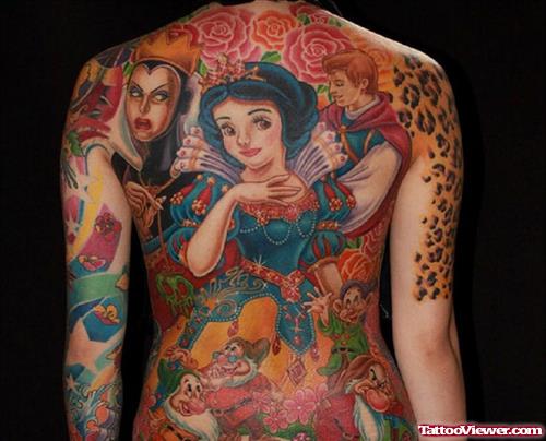 Colored Animated Tattoos On Back Body For Girls