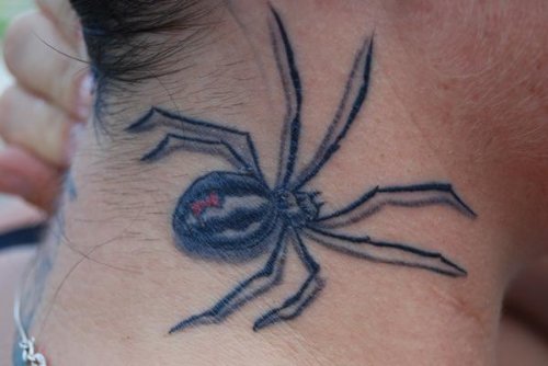 Animated Spider Tattoo On Side Neck