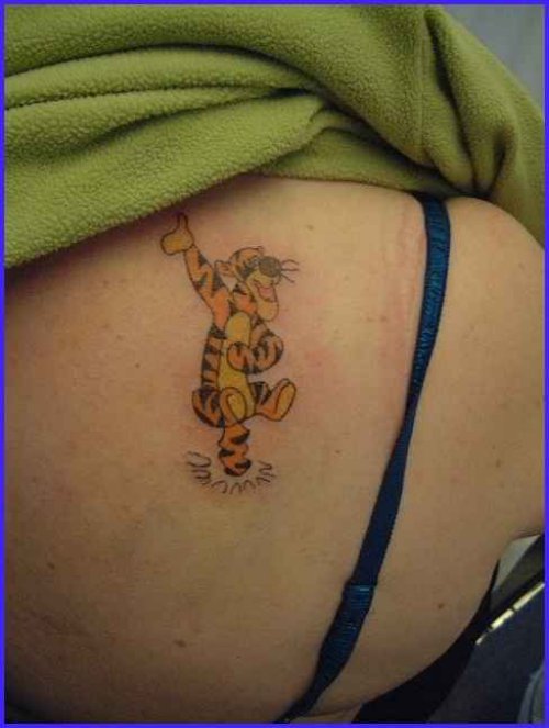 Animated Tiger Tattoo On Back Shoulder