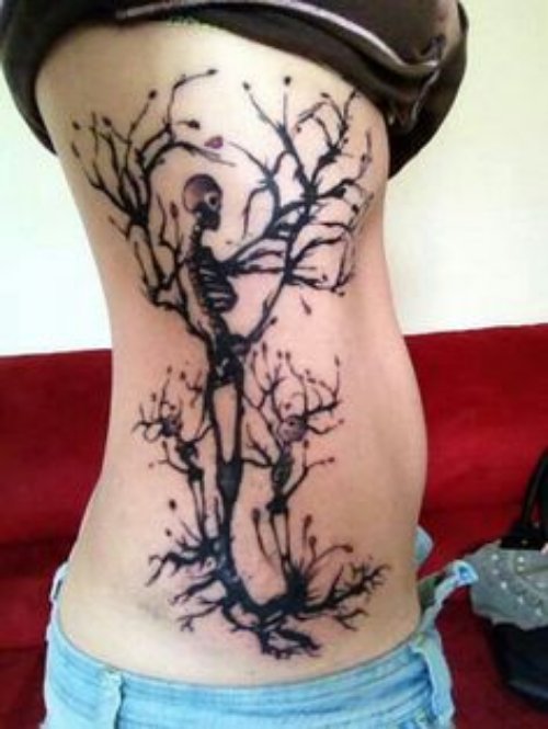 Skeleton And Tree Animated Tattoo On Side