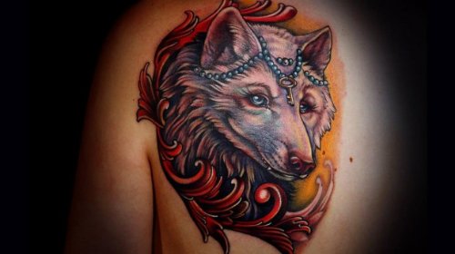 Color Ink Wolf Head Animated Tattoo
