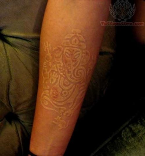 White Ink Ganesh Animated Tattoo On Arm