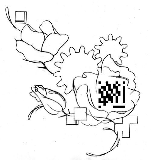 Flower And Qr Code Animated Tattoo Design
