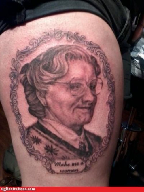 Animated Portrait Tattoo On Right Thigh