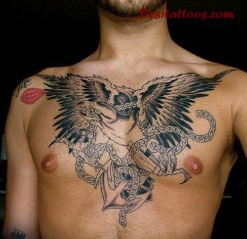 Grey Ink Animated Tattoo On Man Chest