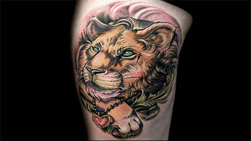 Color Lion Head Animated Tattoo