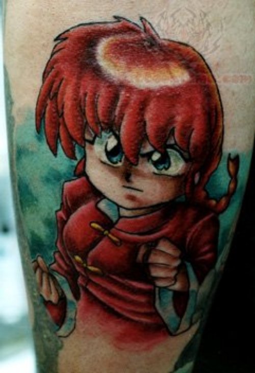 Anime Girl Portrait Color Ink Tattoo