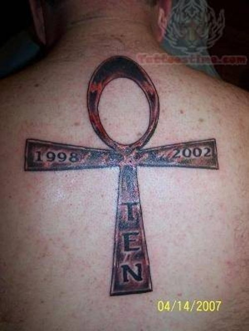 Color Ankh Tattoo On Man Back