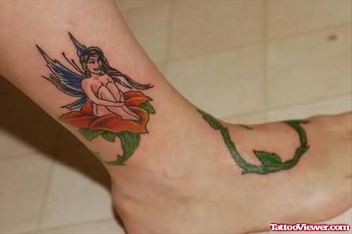 Flower Fairy Tattoo On Ankle