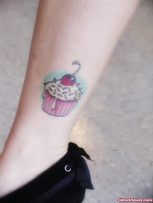 Cupcake Tattoo On Ankle