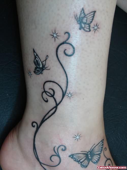 Tribal and Butterflies on Ankle