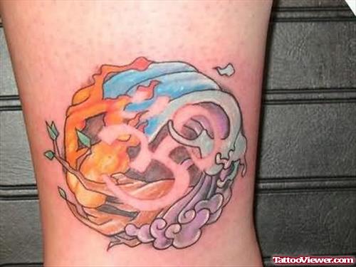 Flame Om Tattoo On Ankle