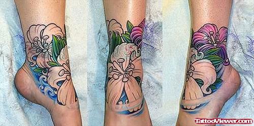 Coloured Flower Tattoo On Ankle