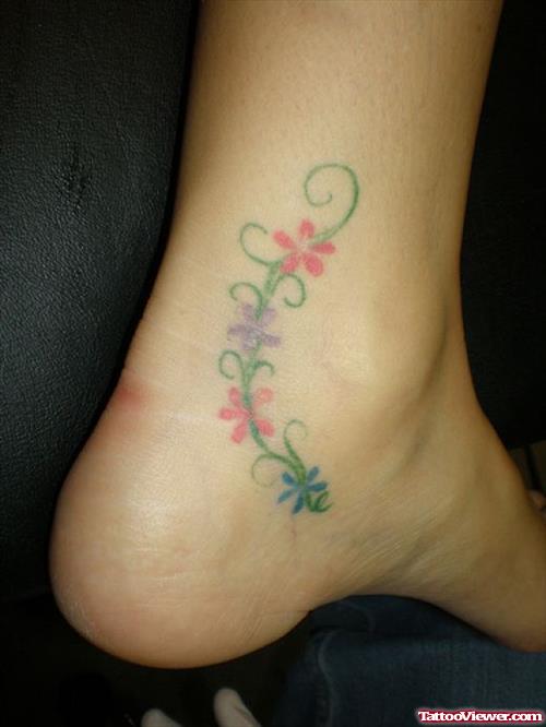 Colored Flowers Ankle Tattoo For Girls