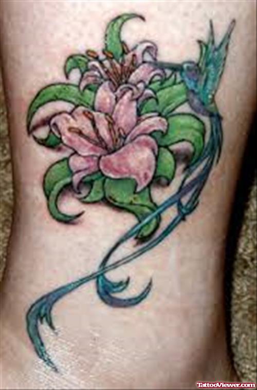 Color Flower Ankle Tattoo