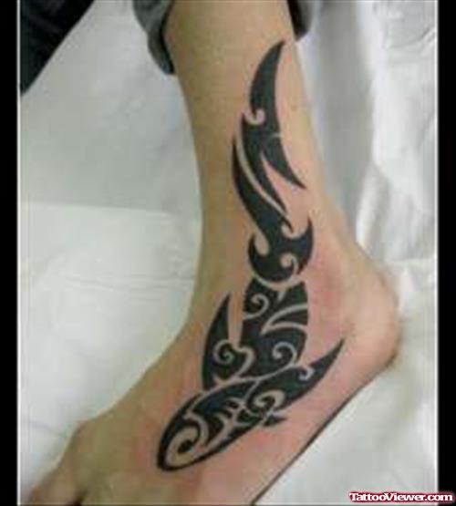 Black Tribal Fish Ankle Tattoo