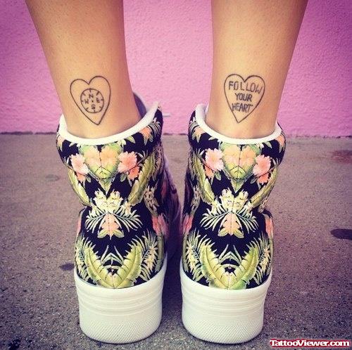Follow Your Heart Ankle Tattoos