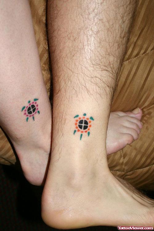 Awsome Color Turtles Tattoos On Ankle Tattoo