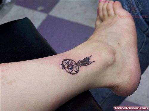 Small Dreamcatcher Tattoo On Right Ankle