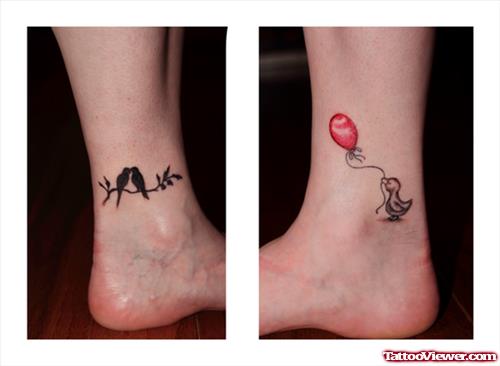 Love Birds And Duck With Ballon Ankle Tattoos