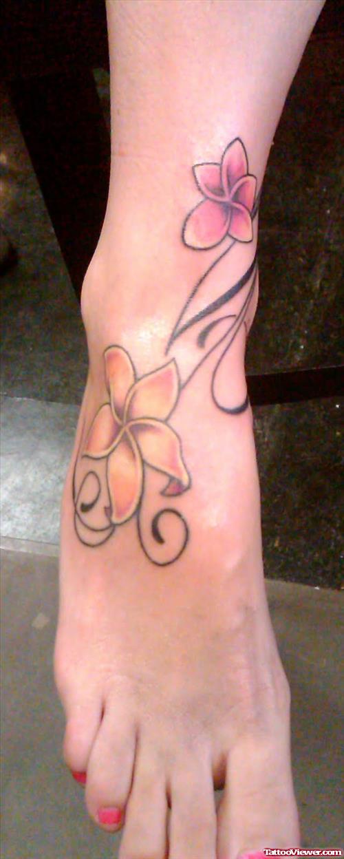 Grey Ink Flowers Tattoo On Ankle