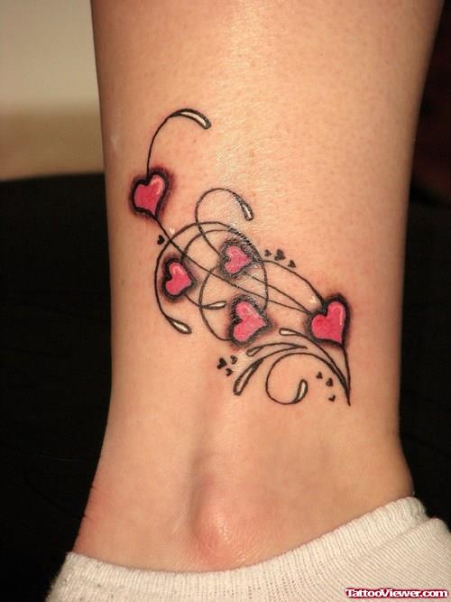 Amazing Red Hearts Ankle Tattoo