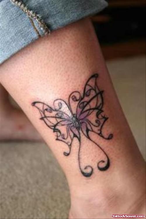 Tribal Butterfly Ankle Tattoo