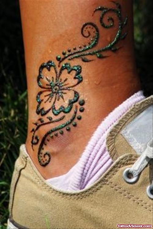 Swirl Flower Ankle Tattoo