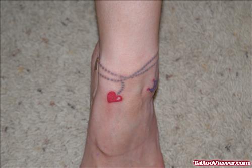 Red Heart Rosary Ankle Tattoo