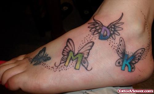 Colored Butterflies Ankle Tattoos