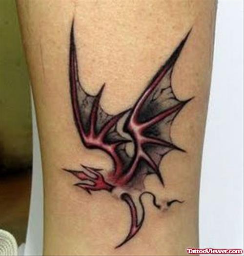 Color Tribal Dragon Ankle Tattoo