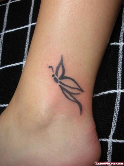 Black Tribal Butterfly Tattoo On Ankle