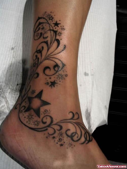 Black Star and Swirl Ankle Tattoo