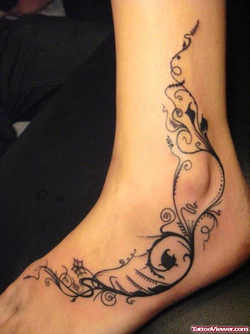 Attractive Grey Ink Swirl Ankle Tattoo