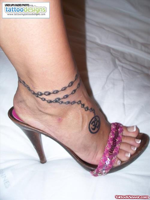 Religious Om Symbol Rosary Ankle Tattoo
