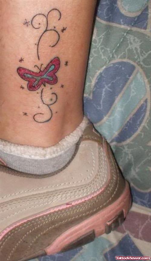 Red Butterfly Ankle Tattoo