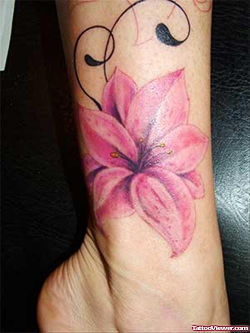 Pink Flower Ankle Tattoo