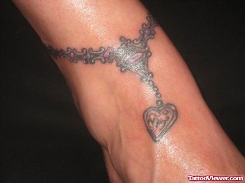 Heart Rosary Ankle Tattoo Design