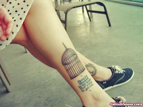 Grey Ink Cage Tattoo on Right Ankle