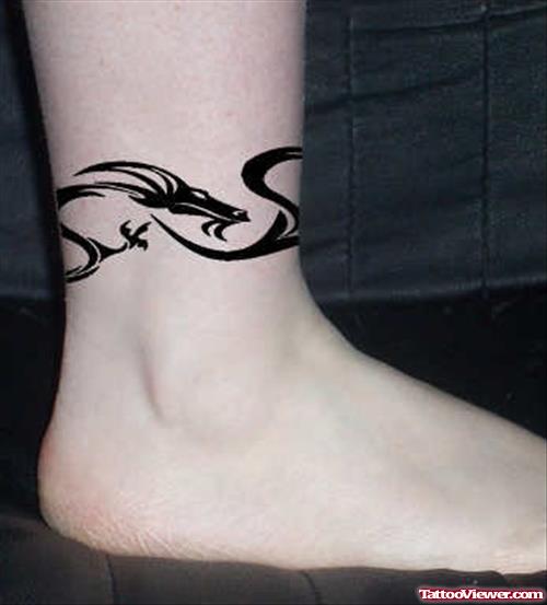 Black Tribal Dragon Ankle Tattoo