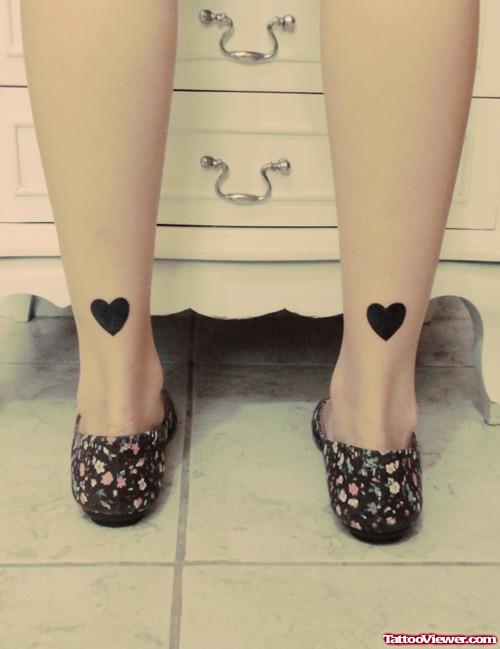 Black Hearts Tattoos On Both Ankles