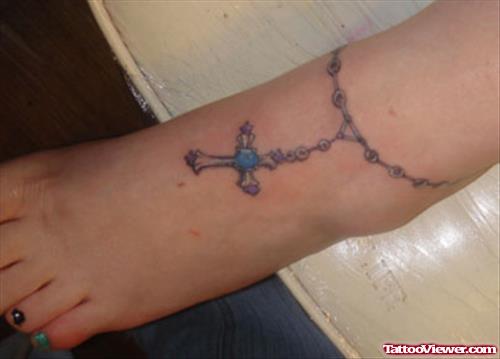 Rosary Cross Left Ankle Tattoo