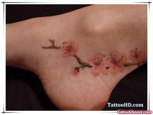 Pink Flowers Ankle Tattoo