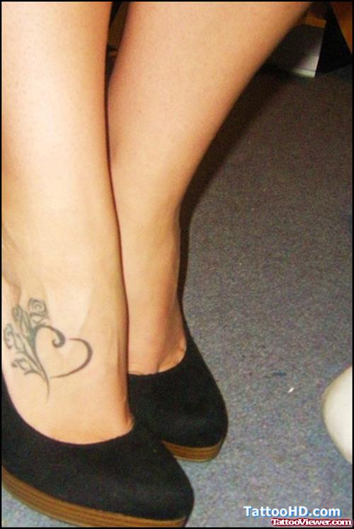 Outline Heart Tattoo On Right Ankle