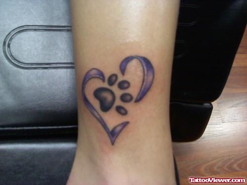 Heart And Paw Print Ankle Tattoo