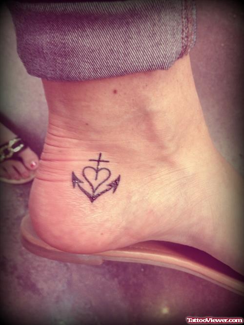 Heart And Anchor Tattoo On Ankle